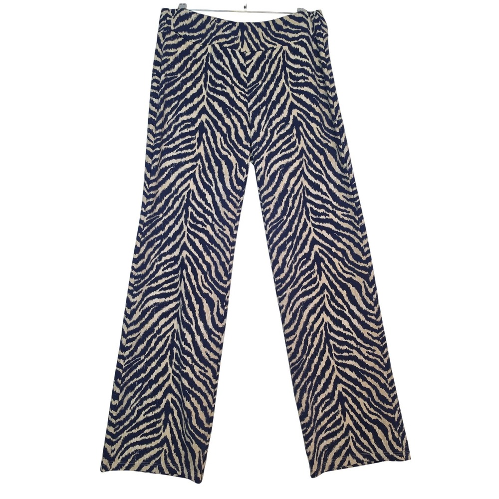 J. McLaughlin Zebra Print Wide Leg High Rise Blue Cream Stretch Trousers Medium
